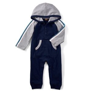 Tea Collection Evan Hoodie Romper 0-3 months Blue Grey
